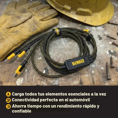 Vista 2 de DEWALT Divisor inteligente USB-C a USB-C de 100 W - Transferencia de datos y carga rápida, salida de 1 a 3, reforzado con Kevlar, 6 pies de servicio