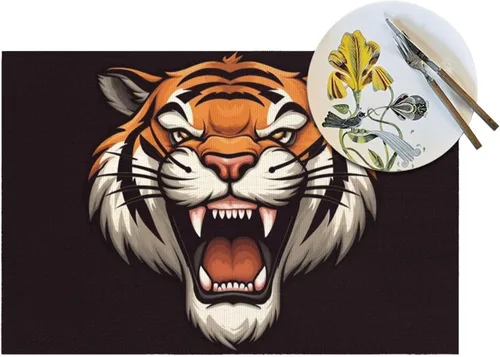 Vista 5 de 6 PCS PVC Placemats Set Place Mats Big Mouth Tiger Non-Slip Weave Place Mats 12" x 18" Farmhouse Table Mat Set for Family Dinners Wedding Parties