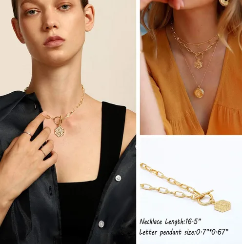 Vista 6 de Collar con letra inicial chapada en oro, collar de oro de 18 quilates para mujer