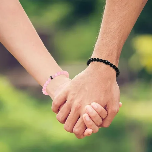 Vista 97 de 2 pulseras magnéticas para parejas, piedra natural negra mate, cristal para votos de amor eterno, juego de pulseras de cuentas de piedra de energía