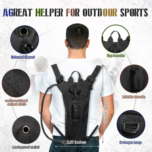 Vista 2 de Sanwuta Mochila de hidratación de 2 piezas con vejiga de agua de 3 litros, táctica ligera, 17.72 x 7.87 pulgadas, mochila de hidratación
