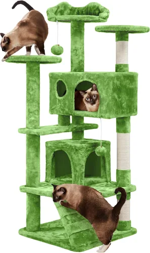 Vista 11 de Yaheetech - Torre de árbol para gatos de 62 pulgadas, torre para gatitos de interior, muebles para mascotas con doble refugio, postes para rascar