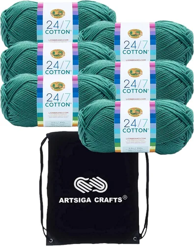 Vista 51 de Lion Brand 24/7 Algodón Blanco 761-100 (6-Carrillos - Mismo Lote de Tinta) Hila Gruesa Media #4 de Algodón para Crochet y Tejido con Bolsa