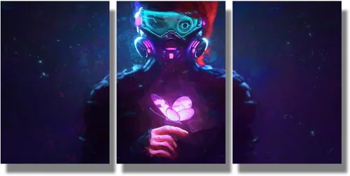 Vista 82 de Lienzo decorativo para pared, diseño de ciudad futurista Cyberpunk para sala de estar, impresión multipanel, obra de arte de cocina, pintura