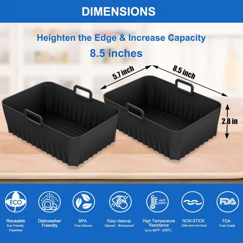 Vista 3 de 2 paquetes de revestimientos de silicona para freidora de aire, olla para 5 cuartos o más grande, revestimientos de silicona para cesta de freidora