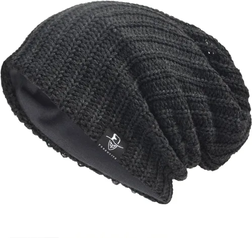 Vista 11 de VECRY Gorro de punto holgado para hombre, diseño de cráneo, largo y holgado, hip-hop, para invierno y verano, B305 B305-negro