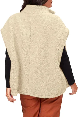 Vista 40 de Hongqizo - Chaleco de forro polar mullido para mujer, casual, de gran tamaño, cálido, con botones, chaqueta de sherpa con bolsillos