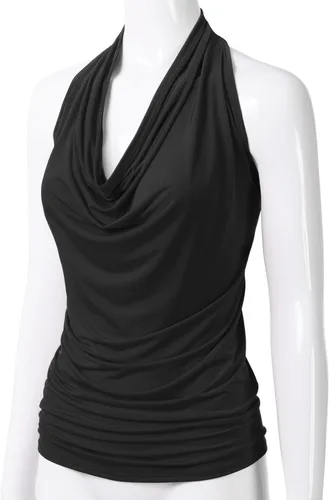 Vista 2 de EIMIN Camiseta sin mangas casual con cuello halter drapeado frontal sexy sin espalda (S-3XL), ett006_rojo