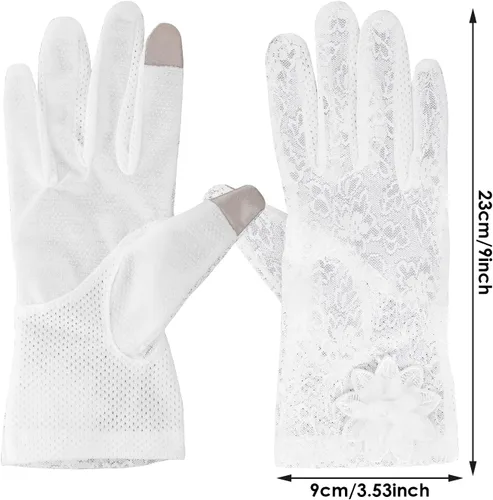 Vista 2 de Guantes florales de encaje para mujer, guantes de fiesta de té, novia y boda para ópera, graduación, Halloween y cosplay