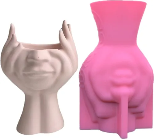 Vista 14 de Molde de silicona para maceta de cara abstracta, jarrón para suculentas, jarrón, yeso, molde para concreto, soporte para velas, molde de resina