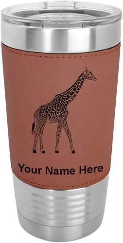 Vista 11 de LaserGram Vaso aislado al vacío de 20 onzas, jirafa, grabado personalizado incluido (piel sintética, estilo béisbol)