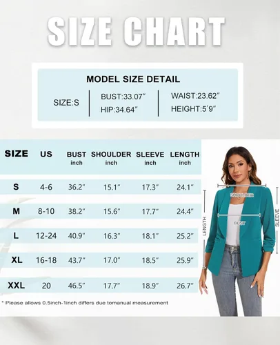 Vista 4 de Unifizz Blazer Casual para Mujer con Bolsillos Frente Abierto Cardigan Chaqueta de Trabajo Oficina Manga 34