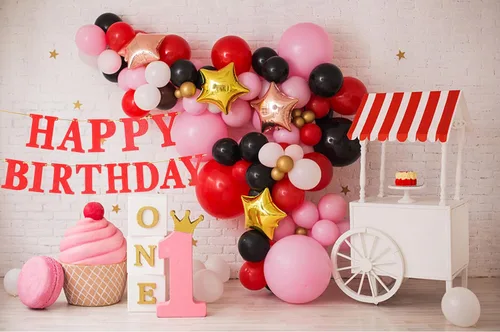 Vista 3 de Cartel de feliz cumpleaños para niños, bebés, adultos, niños y niñas, pancarta de decoración de fiesta (rojo 1)
