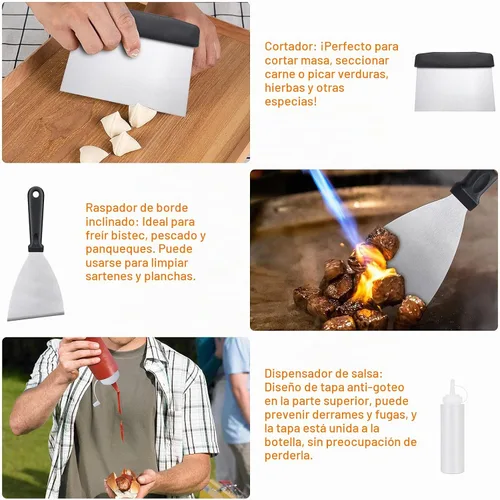 Vista 7 de Blackstone Kit de accesorios para parrilla, 16 piezas de accesorios de parrilla plana para Blackstone y chef de campamento con espátula, raspador