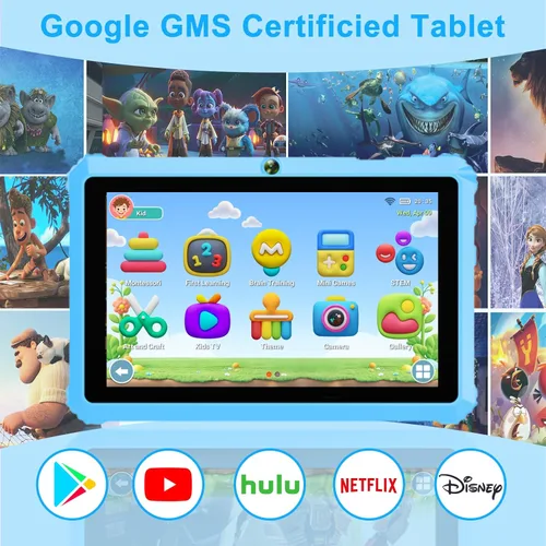 Vista 3 de YINOCHE Tableta Android para niños de 7 pulgadas para niños de 3 a 7 pulgadas, tabletas de 32 GB para niños pequeños con estuche WiFi control Azul