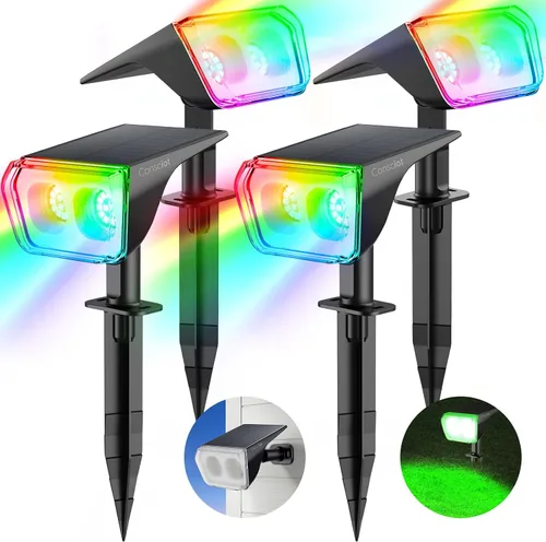 Vista 13 de Consciot Focos solares impermeables para exteriores, 24 LED del anochecer al amanecer, luces de pared ajustables 2 en 1, focos solares de paisaje