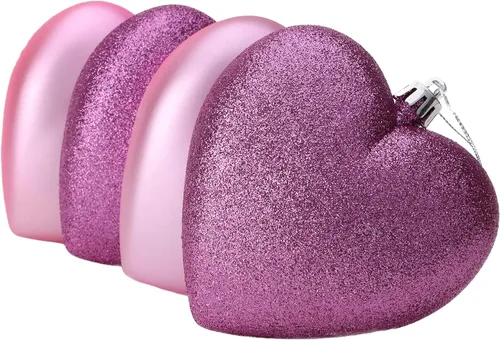Vista 3 de Bolas en forma de corazón de 4 a 3.937 in, diseño mate y purpurina, adornos de Navidad (rosa bebé)
