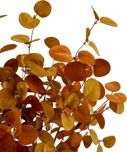 Vista 5 de 4 piezas de hojas artificiales de eucalipto de otoño, plantas de tallos verdes para el hogar, arreglo floral, boda, fiesta, otoño, Acción