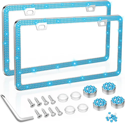 Vista 11 de SHARE&CARE Marco de matrícula brillante, cubierta de matrícula de cristal, soporte para placa de automóvil con diamantes de imitación de cristal AB