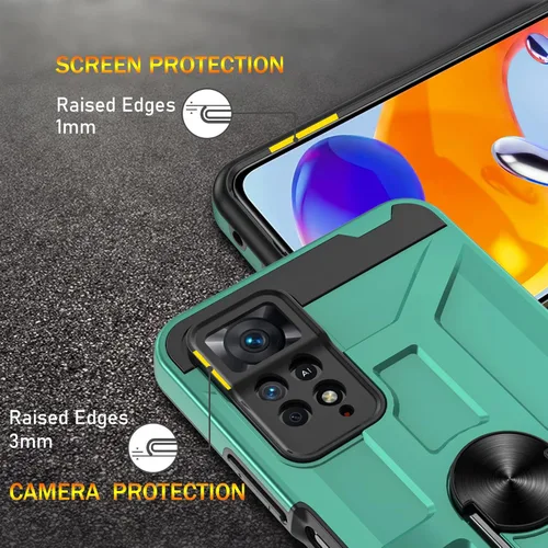 Vista 6 de Redmi Note 11 Pro - Funda con protector de pantalla de vidrio templado 3X, soporte de anillo integrado y soporte magnético para automóvil, funda a