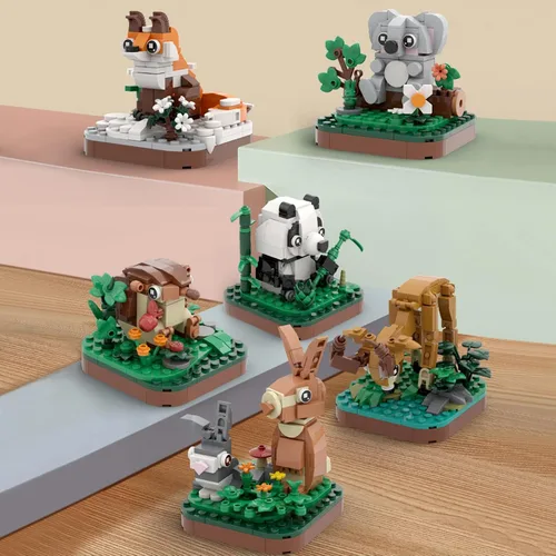 Vista 2 de MEIEST Juego de bloques de construcción de animales pequeños, colección temática de animales de tierra, juguete de ladrillos de construcción, lindas
