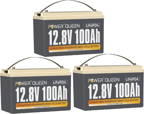 Vista 12 de Power Queen - Batería de litio LiFePO4 de 12 V/100 Ah con Bluetooth, batería de ciclo profundo de corte de baja temperatura con BMS de 100 A, 1280