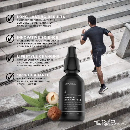 Vista 4 de The Rich Barber Pro Rich - Aceite de barba para hombre, 1 onza, suaviza la barba y promueve el crecimiento espeso con aceite de ricino, aceite