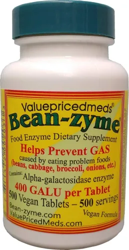 Vista 5 de Bean-Zyme Gas Relief para adultos Extra Strength (150 unidades) es de 400 GAUL por tableta de alfa-galactosidasa, vegano, costo menos, enzima