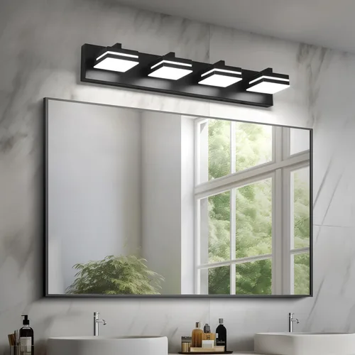 Vista 3 de Joossnwell Luz de Tocador de Baño (4 Luces, 26.77 Pulgadas) Luminarias de Baño Negras Sobre Espejo LED Iluminación Moderna de Tocador Luces de Baño