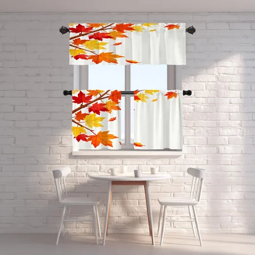 Vista 124 de Shrahala Orange Autumn Autumn Blackout Curtain Tiers, Fall Kitchen Valance Light Blocking Tier Drapes with Rod Pocket, 2 Pack 26 X 24 in