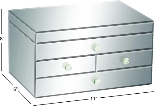 Vista 5 de Deco 79 Joyero de cristal con espejo de 4 cajones 11 x 9 x 6 pulgadas plateado