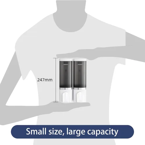 Vista 3 de Dispensador de jabón de ducha 2 en 1, 2 dispensadores de champú y acondicionador de 16.9 fl oz, dispensador de ducha montado en la pared, 2 cámaras