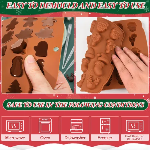 Vista 4 de Moldes de silicona para chocolate de Navidad, 2 moldes de silicona reutilizables para chocolate, molde de Navidad para hornear con patrones de alce