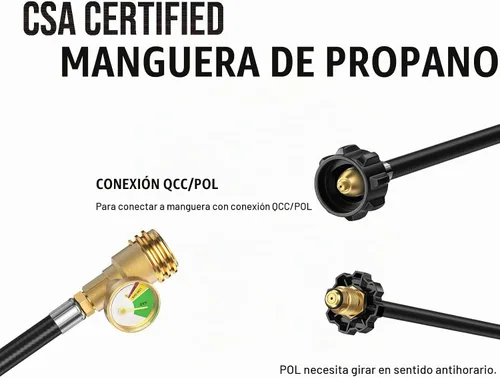 Vista 6 de Manguera de extensión de tanque de propano de 12 pies con indicador y adaptador de tanque de propano, para tanque de propano de 100 libras