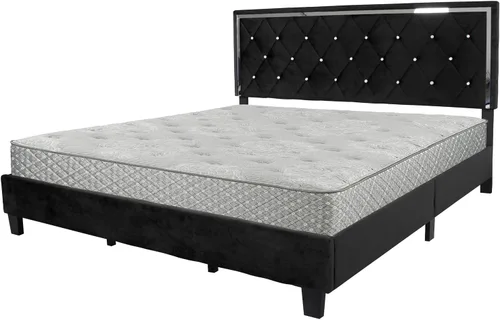 Vista 4 de Better Home Products Cama King tapizada de terciopelo Monica en color negro