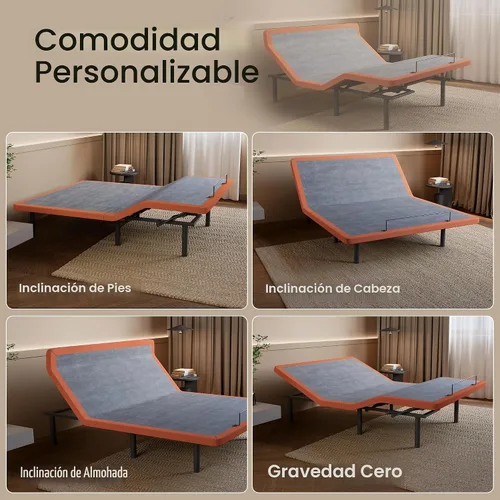 Vista 3 de ESHINE Base de cama ajustable individual XL con masaje y gravedad cero
