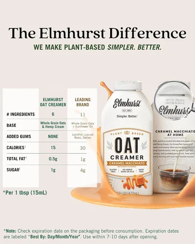 Vista 3 de Elmhurst 1925 Crema de avena de caramelo Macchiato, a base de plantas, vegana, 16 onzas (paquete de 6)