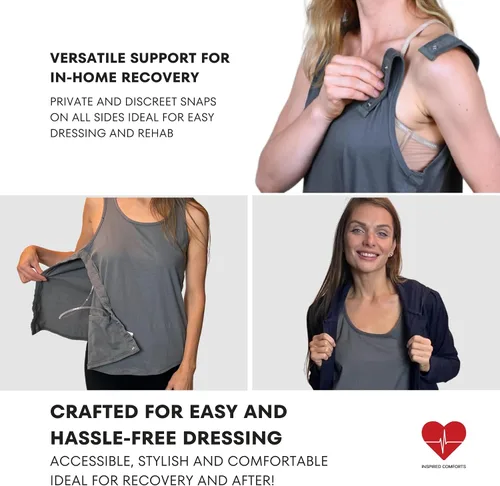 Vista 9 de Inspired Comforts Camiseta sin mangas de recuperación de mastectomía poscirugía con bolsillo de drenaje y acceso a presión