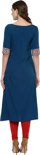 Vista 6 de Janasya Mujeres Azul Impreso Túnica TopsKurti Con Borlas