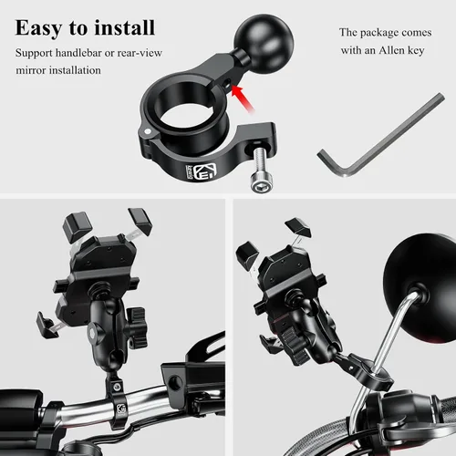 Vista 5 de BRCOVAN Base de montaje de manillar de aleación de aluminio con bola de TPU de 1 '' Compatible with RAM Mounts B Size 1 Inch Ball Double Socket