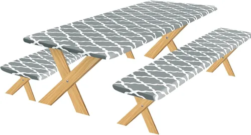 Vista 8 de OutdoorLines - Funda de vinilo ajustable para mesa de picnic con fundas de banco