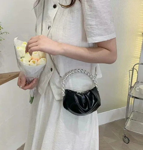Vista 6 de Molodo Bolso de mano para mujer, bolso de mano fruncido, bolso de noche con cadena, bolso cruzado para noche, boda, fiesta