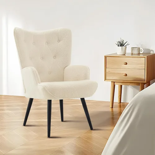 Vista 4 de Furnimart Silla de Acento de Piel Sintética Blanca Estilo Mediados de Siglo Moderno, Sillas para Sala de Estar; Cómodo Sillón de Descanso