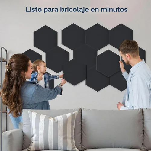 Vista 5 de Paquete de 12 paneles acústicos hexagonales, paneles de pared insonorizados de alta densidad de 12 x 10 x 0.4 pulgadas, paneles de pared acústicos