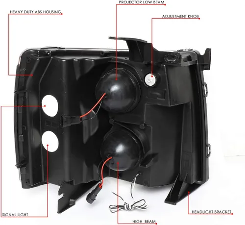 Vista 6 de DNA MOTORING HL-HPL-CSIL07-G2-CH-AM - Faro delantero de doble proyector LED DRL compatible con Chevy Silverado 2007-2014, cromo/ámbar