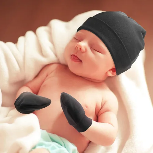 Vista 3 de BQUBO Baby Hats and Mittens Infant Cotton Beanie Gloves No Scratch Set Newborn Hospital Hat for Boys Girls