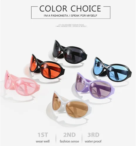Vista 4 de VIA LEECA Gafas de sol Y2k de gran tamaño para mujeres y hombres, gafas de sol ovaladas envolventes