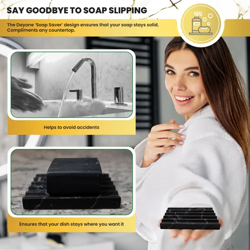 Vista 4 de DAYONE Soporte con aspecto de mármol, jabonera con bordes protectores de jabón, soporte rectangular para jabón con pies antideslizantes, bandeja