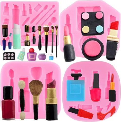 Vista 12 de ZiXiang Moldes de silicona con temática de maquillaje, moldes para fondant, para el día de San Valentín, beso labial, lápiz labial, perfume