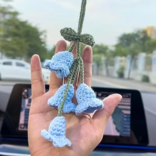 Vista 7 de Accesorios para colgar espejos de automóvil, colgante de flor de lirio tejido hecho a mano, bonita decoración colgante de ganchillo para espejo